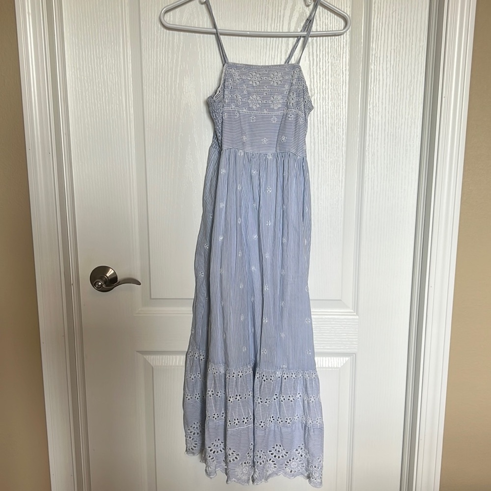 Blue and white stripe maxi dress